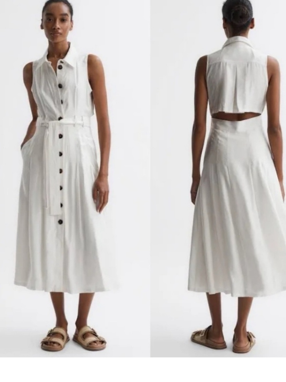 Reiss White Sleeveless Button-Front  Shirt Dress milena midi dress